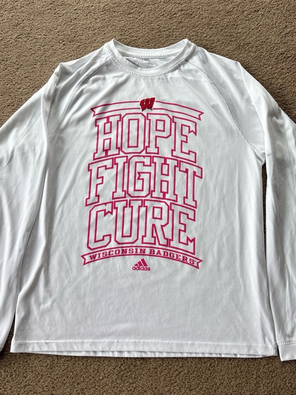Wisconsin Badgers White Long-Sleeve 'Hope Fight Cure' Tee size S
